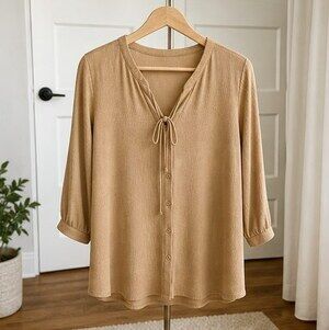 Camel Tie Neck Blouse